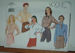 Vogue Sewing Pattern 2488 Blouse with Five Neckline Details, Size 8 10 12