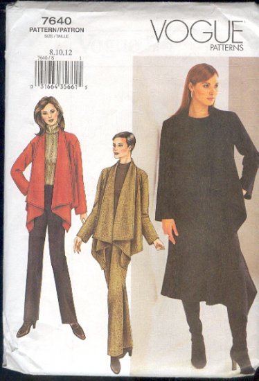 Vogue Sewing Pattern, 7640 Jacket, Pants and Skirt, Size 8 10 12