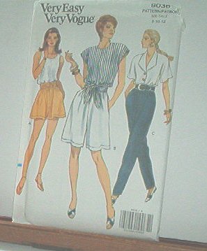 Vogue Sewing Pattern 8036 Shorts, Blouse, Tank top and Pants, Size 8 10 12