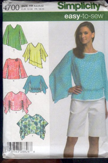 Simplicity Sewing Pattern 4700 Pretty Top with neck and hem variations, Sizes 6 -12