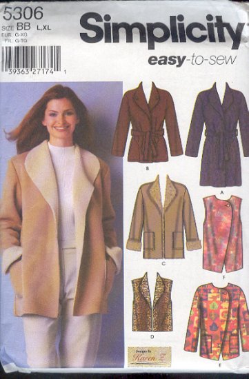 Simplicity Sewing Pattern 5300 Jacket and vest with lots of variations, Sizes 18 - 24