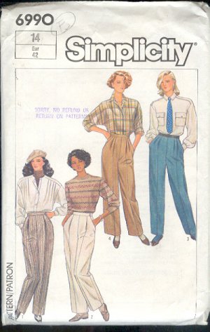 Simplicity Sewing Pattern 6990 Pleated Pants, Size 14