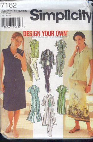 Simplicity Sewing Pattern 7162 Dress, Duster, Top, Skirt, and Pants, Size 14 - 20
