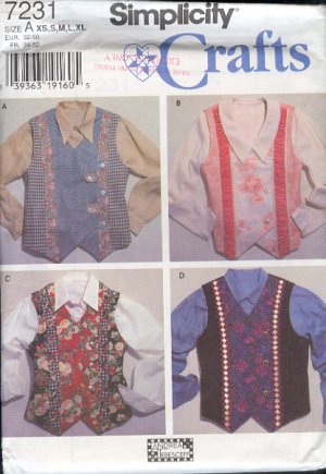 Simplicity Sewing Pattern 7231 Fancy Vests, four versions, Sizes 6-24