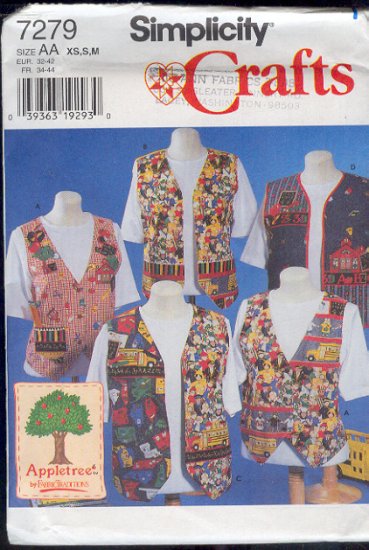 Simplicity Sewing Pattern 7279 Vests, five versions, Sizes 6-16