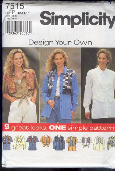 Simplicity Sewing Pattern 7515 Blous with nine versions, Sizes 12 -16