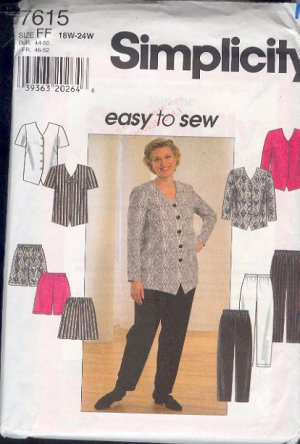 Simplicity Sewing Pattern 7615 Top, jacket, shirts and pants Size 7615