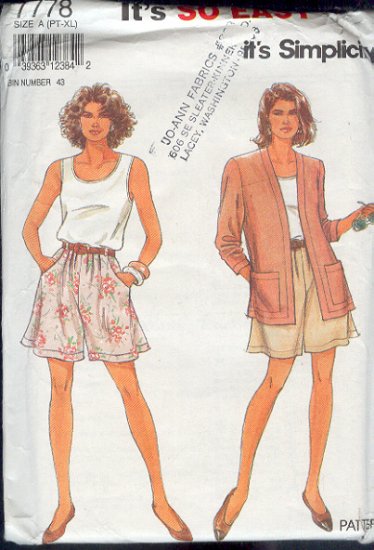 Simplicity Sewing Pattern 7778, Shorts, Tank top and jacket, Sizes 6 - 24
