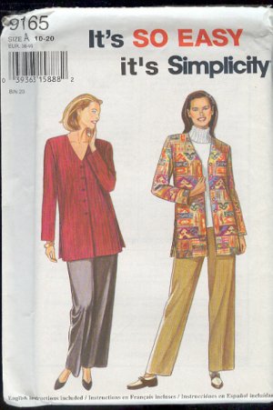 Simplicity Sewing Pattern 9165 Jacket and Pants, Sizes 10 - 20