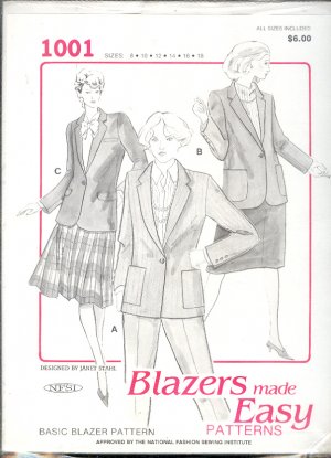 Sewing Pattern, Blazers Made Ease 1001, by Janet Stahl for NESI, sizes 8 - 18
