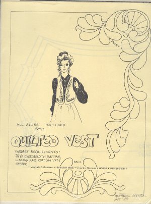 Sewing Pattern, by Virginia Robertson, Quilted Vest, Sizes S M L