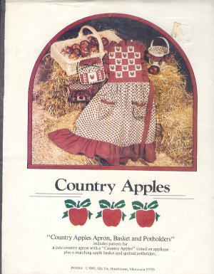 Sewing Pattern, Country Apples, Apron, Basket Liner, Potholders, stencil/applique designs, one size