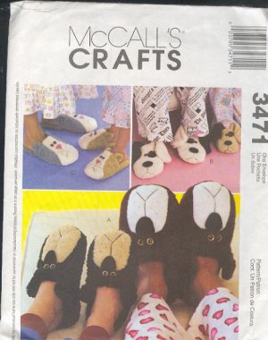 McCall's Sewing Pattern 3471, Adult and Kid slippers, five designs, SX to XL