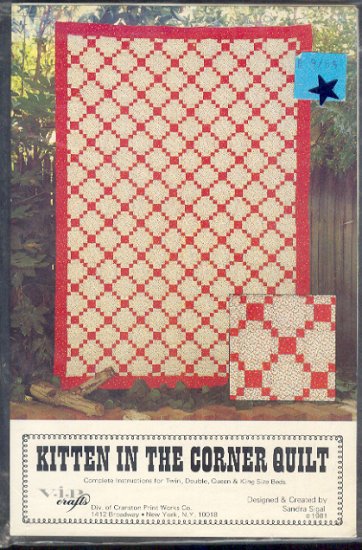 Sewing Pattern, Kitten in the corner quilt by Sandra Sigal, Twin, double, queen, king