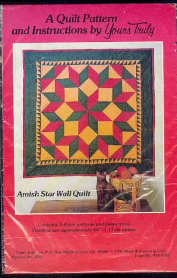 Sewing Pattern, Amish Star Wall Quilt by Yours truly, 46" X 46"