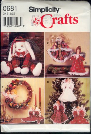 Simplicity Sewing Pattern 0681 Christmas  Ornaments, Dolls, Bunny, Wreath, One size