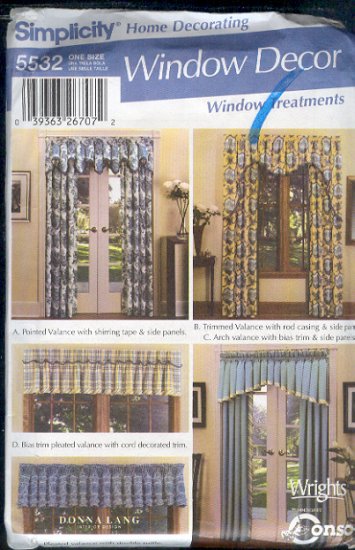 Simplicity Sewing Pattern 5532 Window Treatments, 5 options