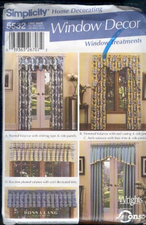 Simplicity Sewing Pattern 5532 Window Treatments, 5 options