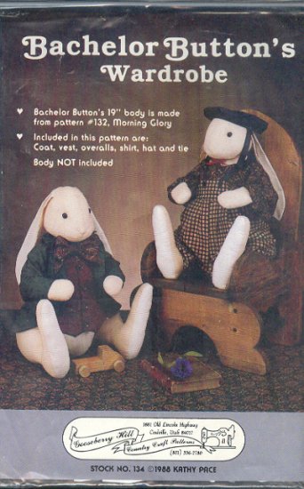 Sewing Pattern, Bachelor Button's Wardrobe, clothes for 19" body by Gooseberry Hill
