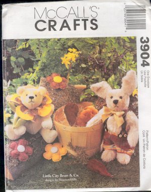 McCall's Sewing Pattern 3904 Little City Bears,  9 - 12 inch with flowers and carrots