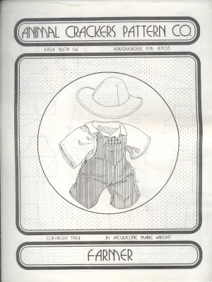 Sewing Pattern, Animal Crackers, Farmer outfit for either a 16" doll or bear,