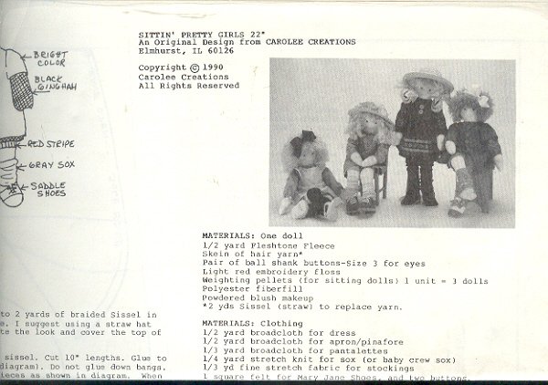 Sewing Pattern, Carolee Creations, Sittin Pretty Girls 22" doll and clothing