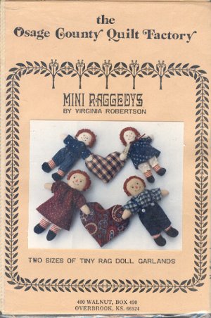 Sewing Pattern, Osage Country Quilts, Mini Raggedys 6" and 8" as garlands too