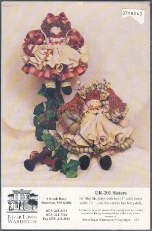 Sewing Pattern, River Town Warehouse, Sisters, 16" and 13" dolls and clothes and 11 stick horse