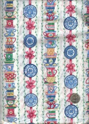 Sewing Fabric Cotton Tea Cup Plate on Cream 2.66 yds  No. 125