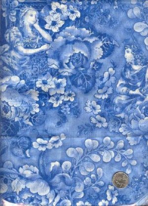 Sewing Fabric Cotton Blue Roses 2 yds X 44"   No. 128