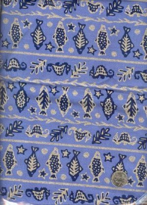 Sewing Fabric Cotton Folk Design Sage Navy 1 yd X 44"  No. 130
