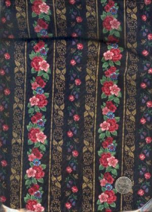 Sewing Fabric Cotton Flower Stripes on Black 2.25 X 44"   No. 131