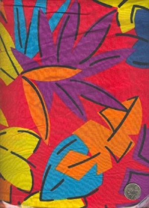 Sewing Fabric Cotton Bold Leaves on Red 3.33 yds X 44"  No. 102