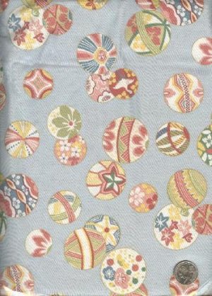 Sewing Fabric Cotton Asian Plates on soft sage 5 yds  No. 142