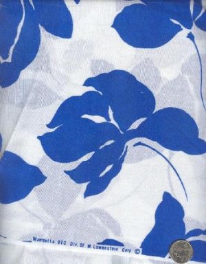 Sewing Fabric Cotton Hawaii Print, Blue White 3 yds X 44"    No. 149