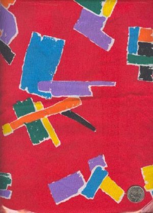 Sewing Fabric Cotton Bright geometrics on red 1.5 yards  No. 164