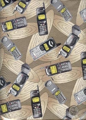 Sewing Fabric Cotton Cell Phones on Beige, Neat 5.75 yd  No. 168