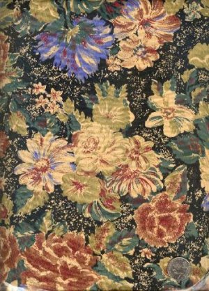 Sewing Fabric Cotton Beige Flowers on Black 2.5 yards  No. 172