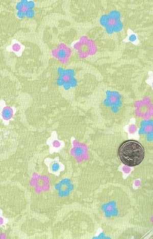 Sewing Fabric Cotton Mod flowers on green 1.5 yds X 44  No. 136