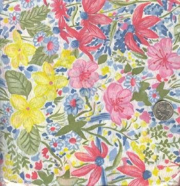 Sewing Fabric Cotton Pretty flowers on white 1.75 yds No. 176