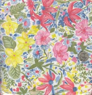 Sewing Fabric Cotton Pretty flowers on white 1.75 yds  No. 176