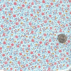 Sewing Fabric Cotton Small Print Flowers on Pale blue  No. 187