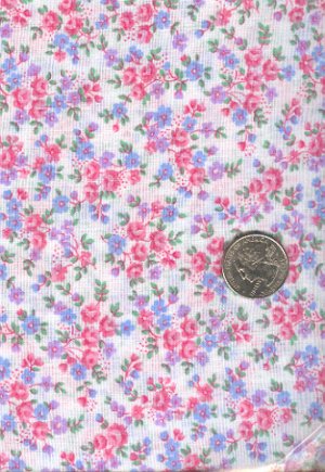 Sewing Fabric Cotton Small Print Roses on white 1.5 yds  No. 203