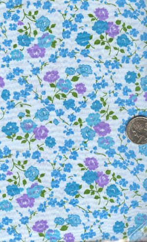 Sewing Fabric Cotton Small Print Aqua Lavender roses  No.208