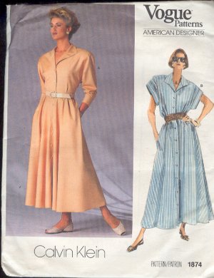Sewing Pattern, Vogue, Calvin Klein 1874 Classic Dress, Size  16