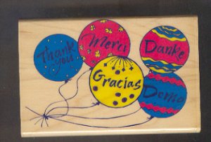 Rubber Stamp - Scrapbooking - Inkadinkado -  wood mount - New - Thank You Baloons - 3" X 4"