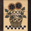 Rubber Stamp - Scrapbooking - Wood Mount - Debbie Mumm -  New - Good Friends  2.5 X 3.5 inches
