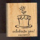 Rubber Stamp - Scrapbooking - Wood Mount  - New -  Stampin Up  - Celebrate You w/Cake 2" X 2"