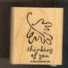 Rubber Stamp - Scrapbooking - Wood Mount - New  - Leaf, thinking of you, 2.25X1.75"