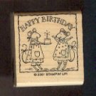 Rubber Stamp - Scrapbooking - Wood Mount  - New -  Stampin Up  - Happpy Birthday w mice 2" X 2"